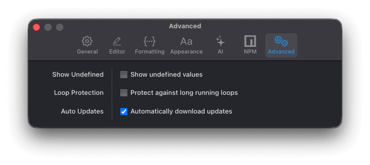 Settings - Advanced