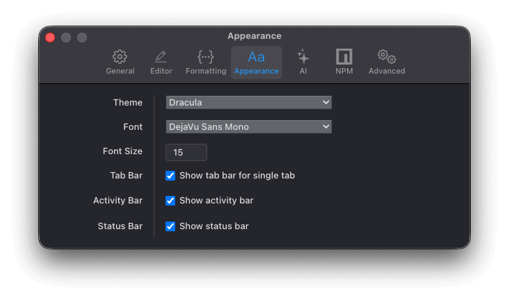 Settings - Appearance