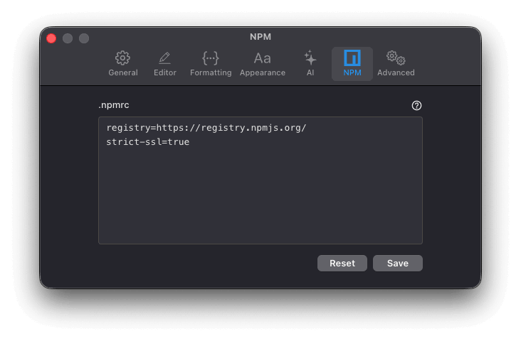 Settings - NPM