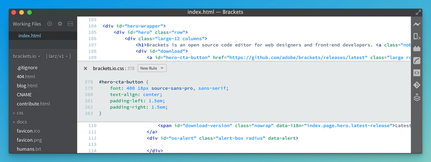 brackets editor