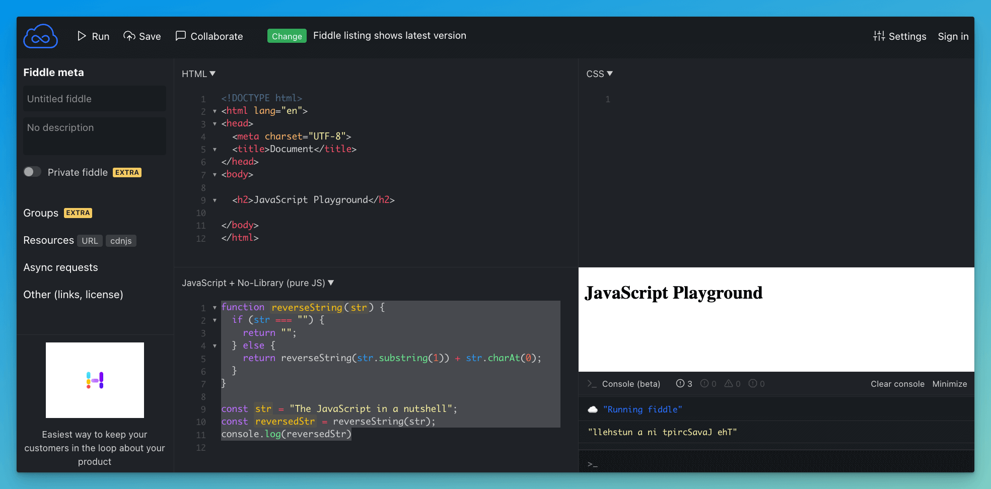 js fiddle